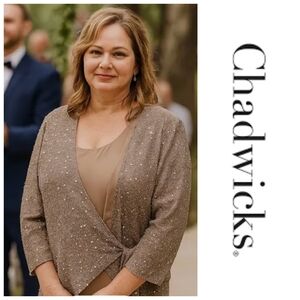 Chadwicks | Crepe Chiffon Evening Dress With A Beaded Wrap Jacket - White